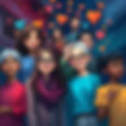 A vibrant artwork showcasing a diverse group of people connected by bonds of friendship and love, illustrating the concept of found family.