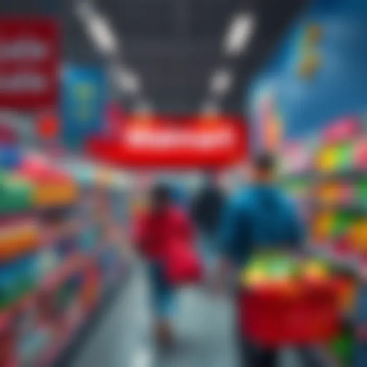 Shoppers exploring great deals at Sherwood Park Walmart, showcasing vibrant sale signs and stocked aisles.