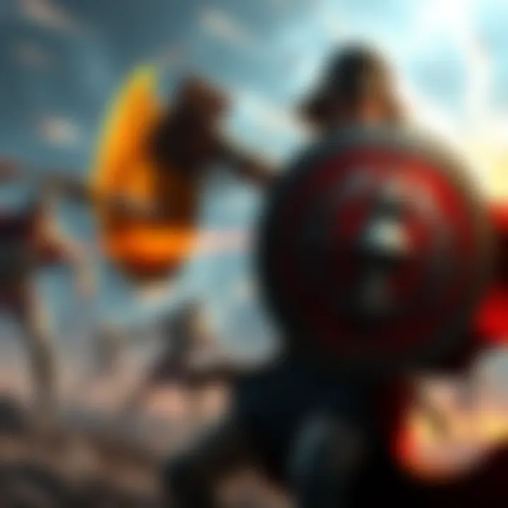 A character in Chains of Olympus using a shield to shoot at enemies in battle