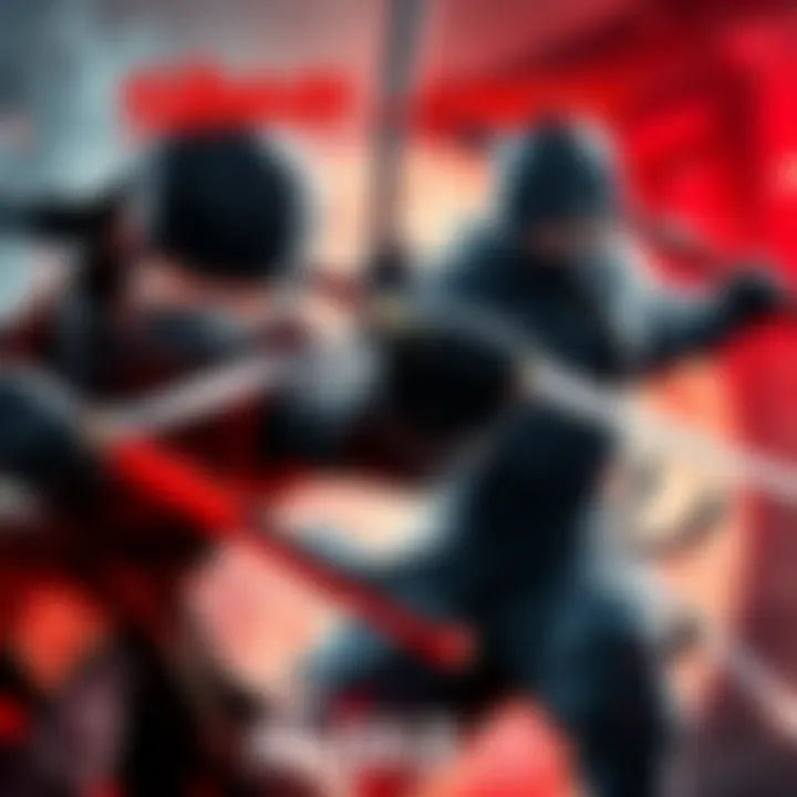 Two ninja characters from Shinobi and Ninja Gaiden face off in an epic battle scene, showcasing their unique styles and weapons.