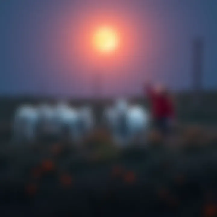 A person joyfully spotting shiny mooncalves in a grassy field in Feldcroft, with soft moonlight illuminating the scene