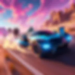 Shion Coyote Vehicle in Action The Shion Coyote speeding through a vibrant game landscape, showcasing its sleek design and powerful features while engaging in a mission against gang enemies.