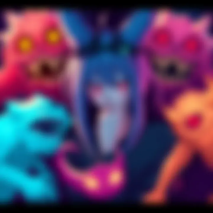 Shion Fanart of Scary Monsters Vibrant illustration of Shion surrounded by unique scary monsters in bold colors