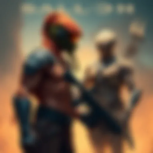 A shirtless warrior stands ready to face a Sangheili who is holding an M90 weapon in a tense moment.
