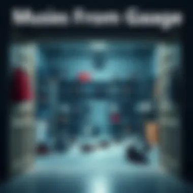 A garage with an open door showing empty shoe racks and scattered shoes outside, hinting at theft.