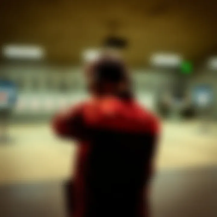 Shooter practicing recoil control A person standing at a shooting range, focusing on controlling a firearm's recoil for better accuracy
