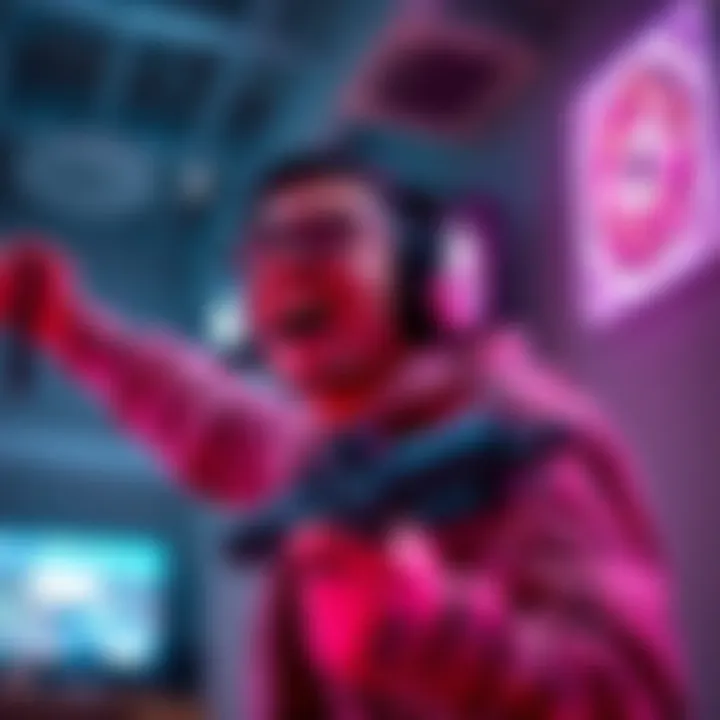 A gamer celebrating after achieving high shooting accuracy in a video game, showing excitement and success.