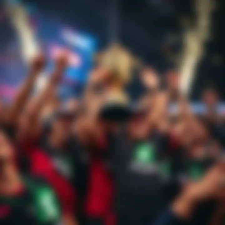 Shopify Rebellion team celebrates their win at Dreamhack Atlanta Open #2, holding the championship trophy with excitement.