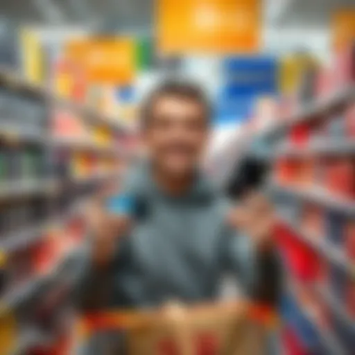 A shopper holding NVME and SATA SSDs in the Walmart clearance section, looking excited about the great prices.