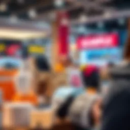 A person comparing various products on a table while holding a smartphone, looking for the best deal.