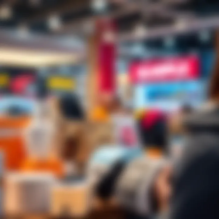 A person comparing various products on a table while holding a smartphone, looking for the best deal.