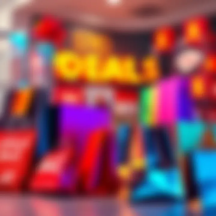 A vibrant display of various sale items and shopping bags, showcasing exciting weekly deals.