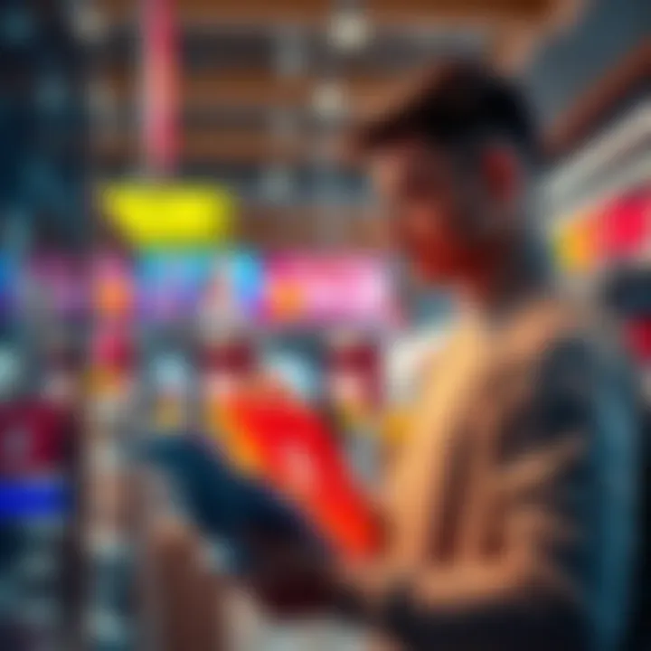 Shopping for Value A person analyzing financial options while shopping, considering purchases in a store setting.