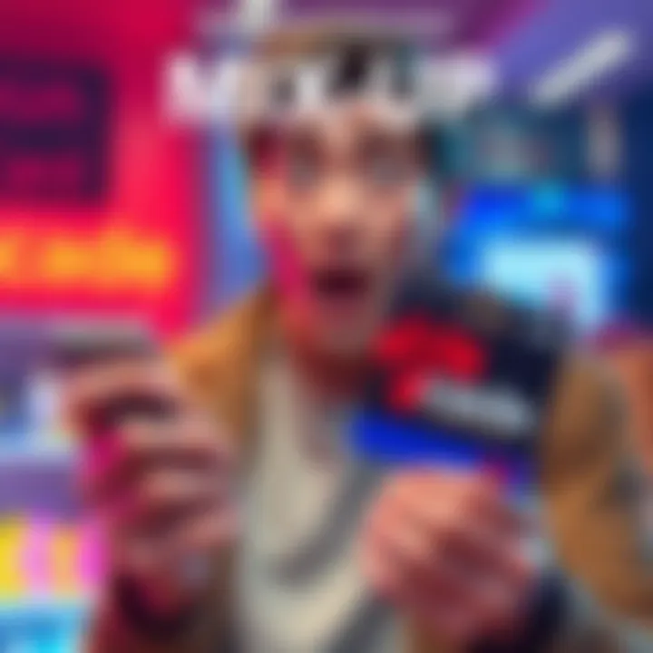 A person looking surprised while holding a game code and a gift card box, representing a shopping mistake.