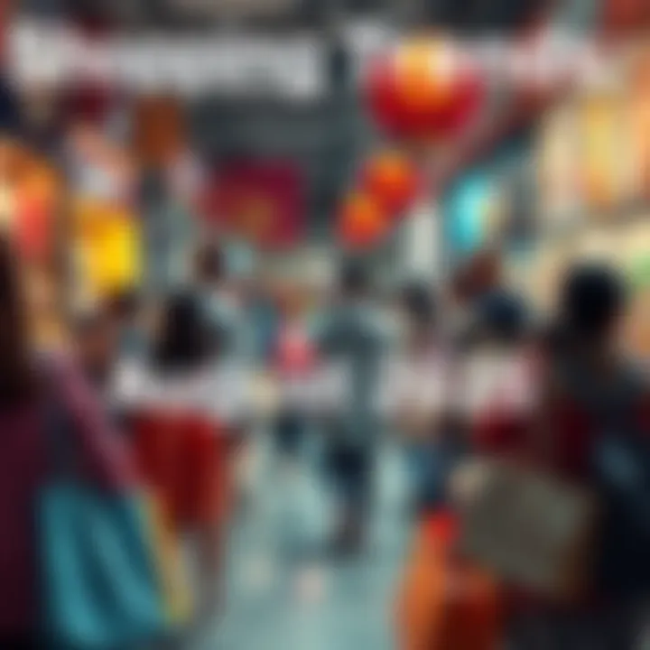 A busy shopping scene showing people carrying bags filled with popular products, highlighting current trends and deals for August 2025.