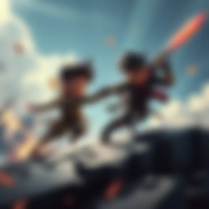 Short character in battle A short character skillfully navigating a combat scenario, attempting to attack an enemy on elevated ground with a determined expression.