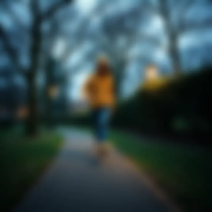 A person taking a shortcut through a park, avoiding the long path, illustrating how shortcuts impact daily routines.