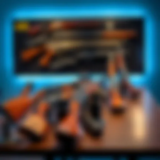 A collection of various shotguns displayed on a table, showcasing different models and features.