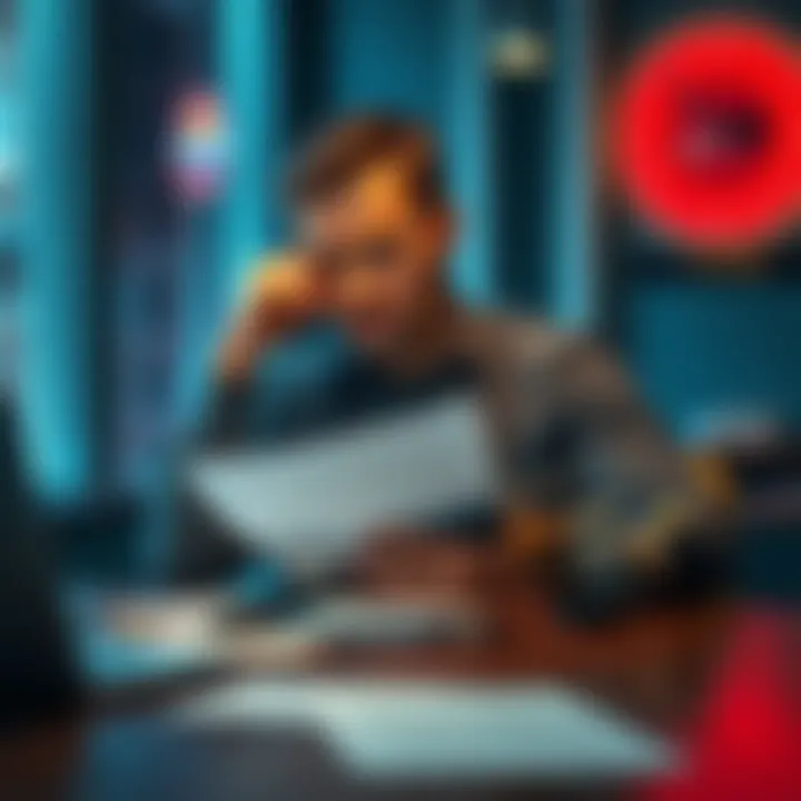 Individual sitting at a table, looking frustrated while reviewing notes about a shotgun approach
