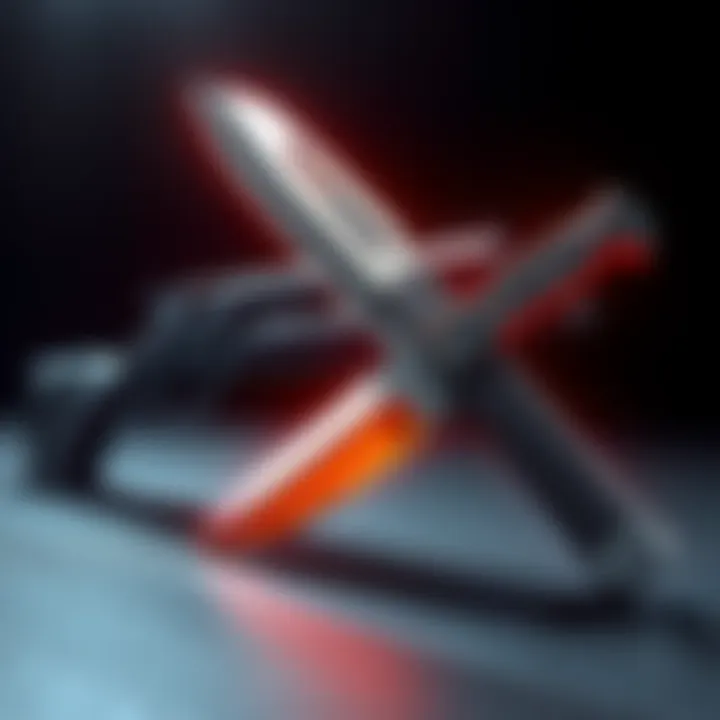 A shotgun and an upgraded knife displayed side by side, highlighting their features in a gaming context.