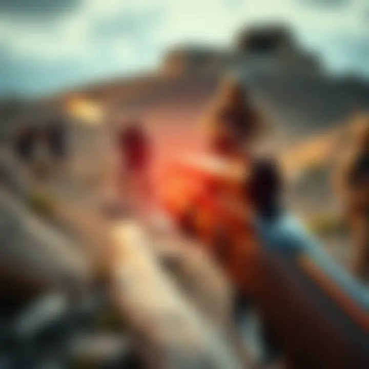 A shotgun pointing towards a faraway enemy, illustrating long-range combat techniques in HS0405.