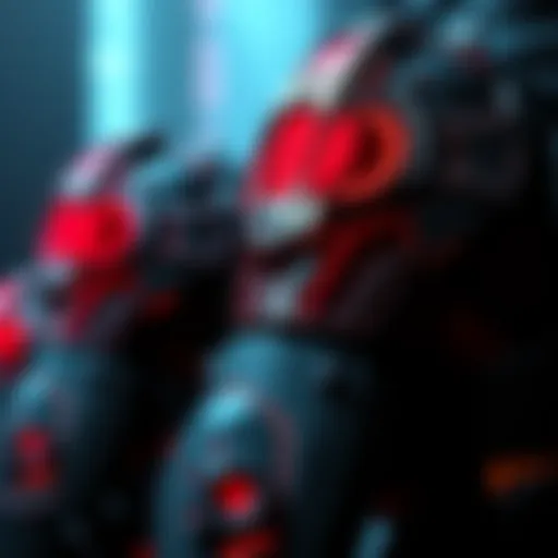 Close-up of unique shoulder pads with a sleek design, ready for gameplay as they close when aiming