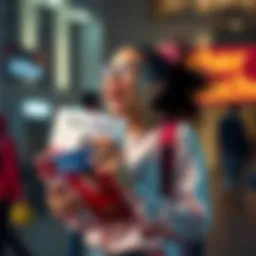 Person swapping shoulders with a magazine A person excitedly swapping shoulders while holding Stitcher Mag, showcasing different content perspectives.