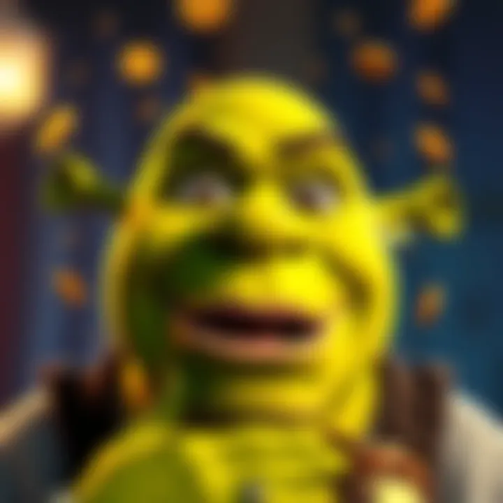 A colorful Shrek-themed emote featuring Shrek's face with a surprised expression and coins around it, symbolizing spending.