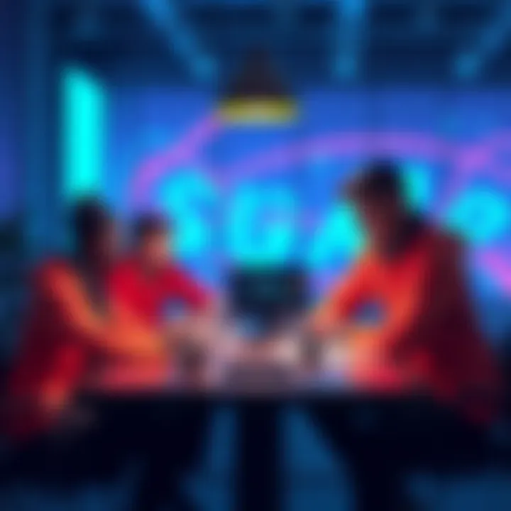 A group of sigma developers discussing software projects and innovations around a table, showcasing teamwork in tech.