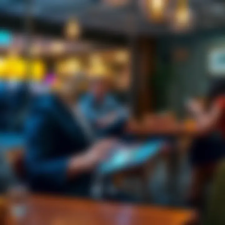 A person using a smartphone to register for a community site while sitting at a cafe.