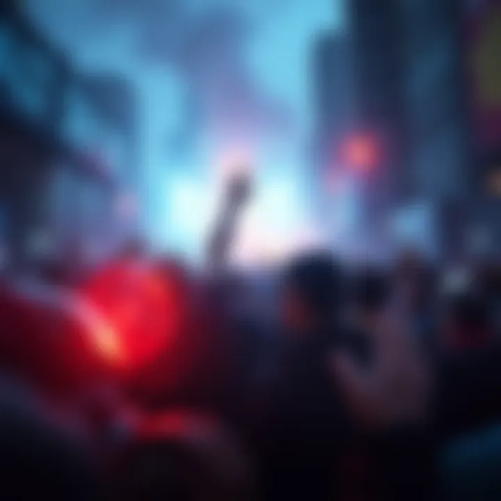 A crowd reacts to a major event in 2025, symbolizing societal change.