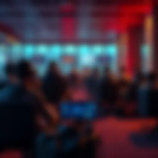 A group of gamers sitting quietly in a lobby, with one player using text chat on their screen, while others appear to be silent and focused on their gameplay.