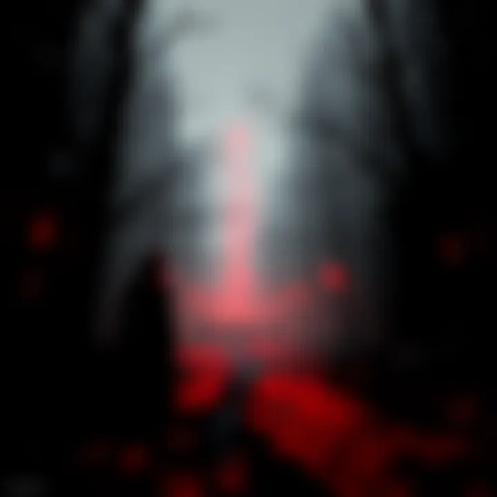 Silent Hill 2 in black, white, and red A scene from Silent Hill 2 showcasing the game's unique color palette of black, white, and red, emphasizing its haunting atmosphere.