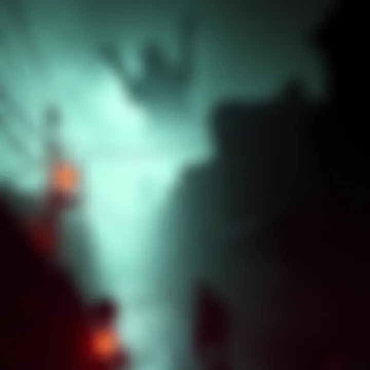 A scene from Silent Hill 2 featuring dark, foggy streets and eerie atmosphere, with a haunting figure in the background