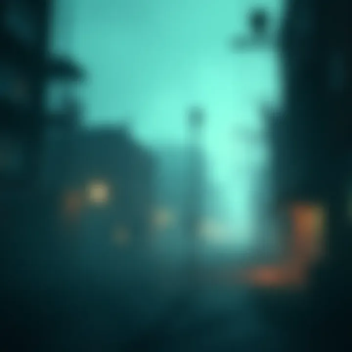 Silent Hill 2 Remake Scene A haunting foggy street from Silent Hill 2 remake with eerie lighting and atmospheric buildings