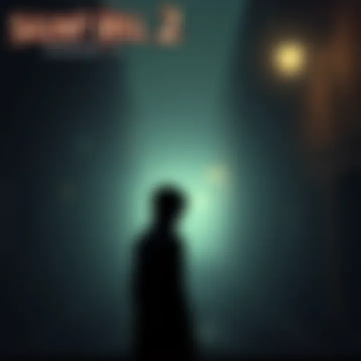 A screenshot from the Silent Hill 2 remake showing a dark, foggy street with a character looking confused.