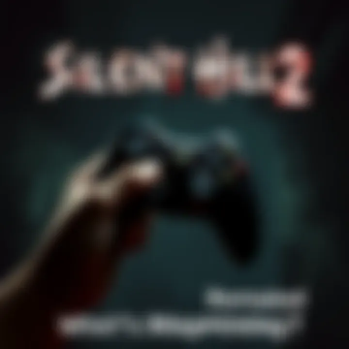 Player holding an Xbox controller with a dark, eerie background inspired by Silent Hill 2