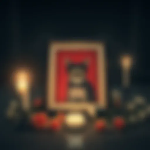A serene scene honoring the Silent Hill cat, featuring a candle and flowers around a framed image of the cat, symbolizing remembrance.