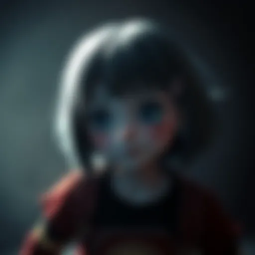 Character in Silent Hill F A charming character from Silent Hill F with a playful expression amidst a dark background, showcasing the contrast between innocence and mystery.