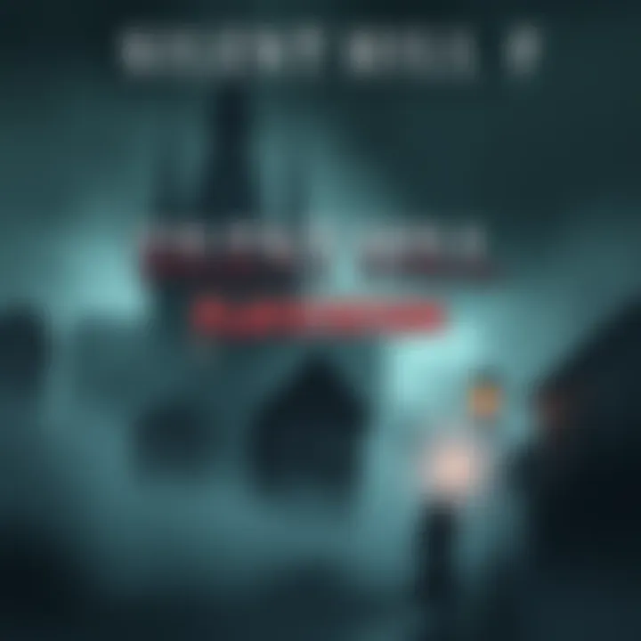 A dark and foggy scene with eerie buildings and a ghostly figure, representing the atmosphere of Silent Hill F.