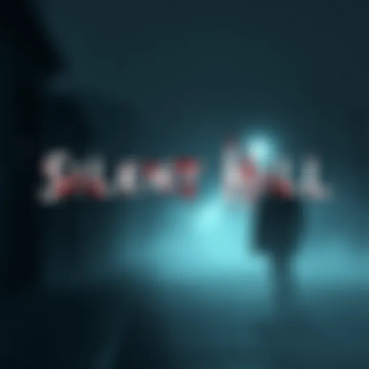 A dark, foggy street in Silent Hill with eerie lighting and shadowy figures lurking in the background.