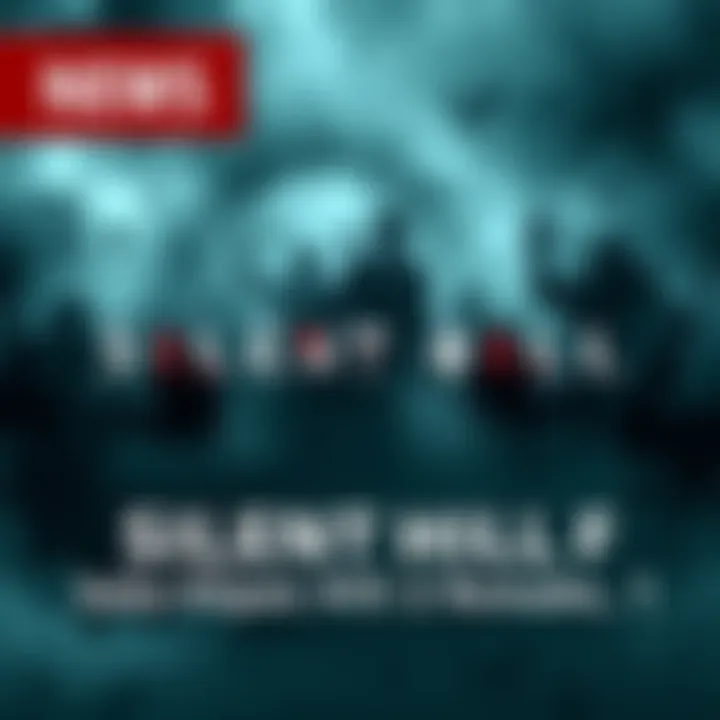 Silent Hill F Promotion A graphic showcasing Silent Hill F with a horror theme, featuring eerie fog and shadowy figures reminiscent of the game's atmosphere.