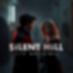 The writer of Silent Hill f discussing female themes with a game character in a dark, eerie setting.