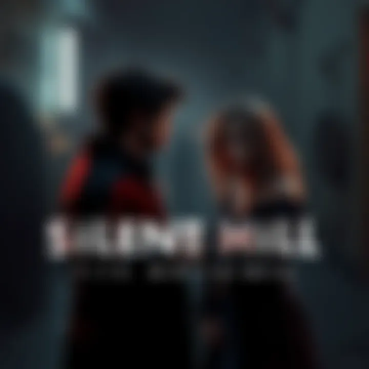 The writer of Silent Hill f discussing female themes with a game character in a dark, eerie setting.