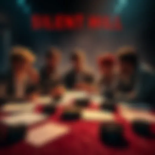 A group of filmmakers discuss the Silent Hill adaptation with film reels and scripts spread out on a table.