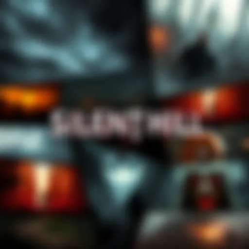 A collage of key visuals from popular Silent Hill games including eerie landscapes and iconic characters.