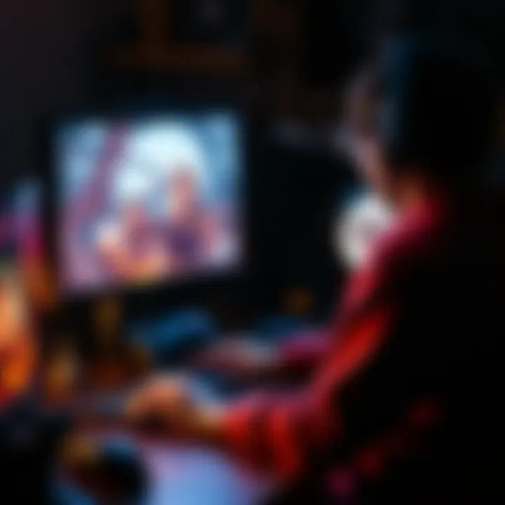 A gamer sitting at a desk focused on playing Silent Hill 1 and 3 on a computer screen with horror-themed graphics