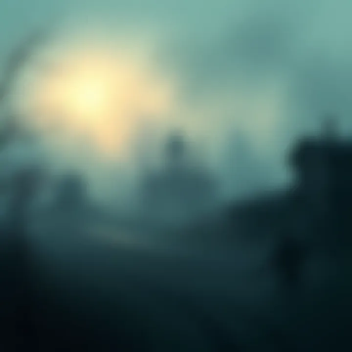 Silent Hill Scene Foggy landscape of Silent Hill with creepy atmosphere and abandoned buildings