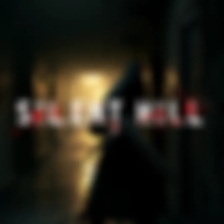 A character sneaks through a dimly lit area, holding a wooden weapon, with shadows and eerie surroundings.