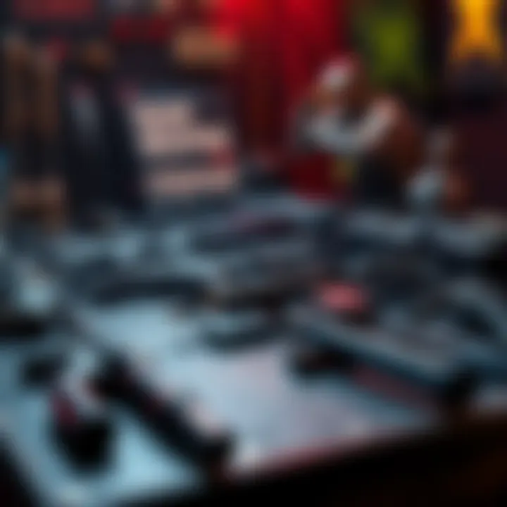 A selection of stealth weapons displayed on a table, showcasing silent tools for covert missions.